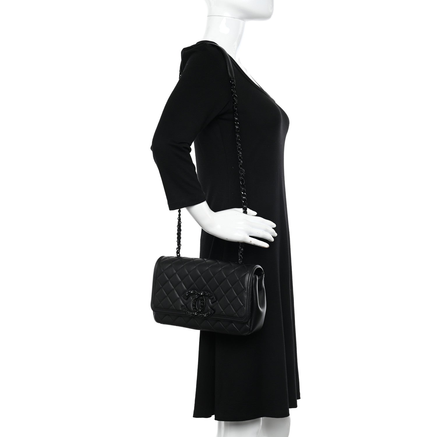 Chanel Lambskin Quilted Medium CC Filigree Flap Black 2 of 12