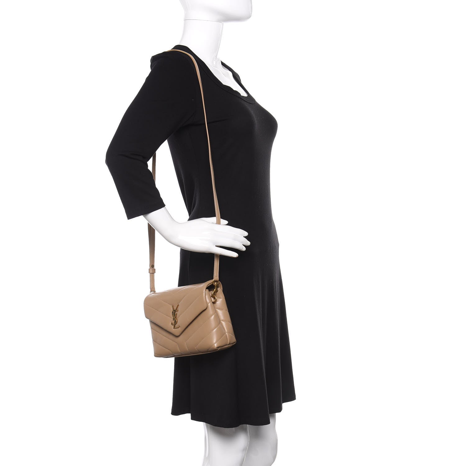 Saint Laurent Calfskin Y Quilted Monogram Toy Loulou Crossbody Bag Dark Beige 2 of 11