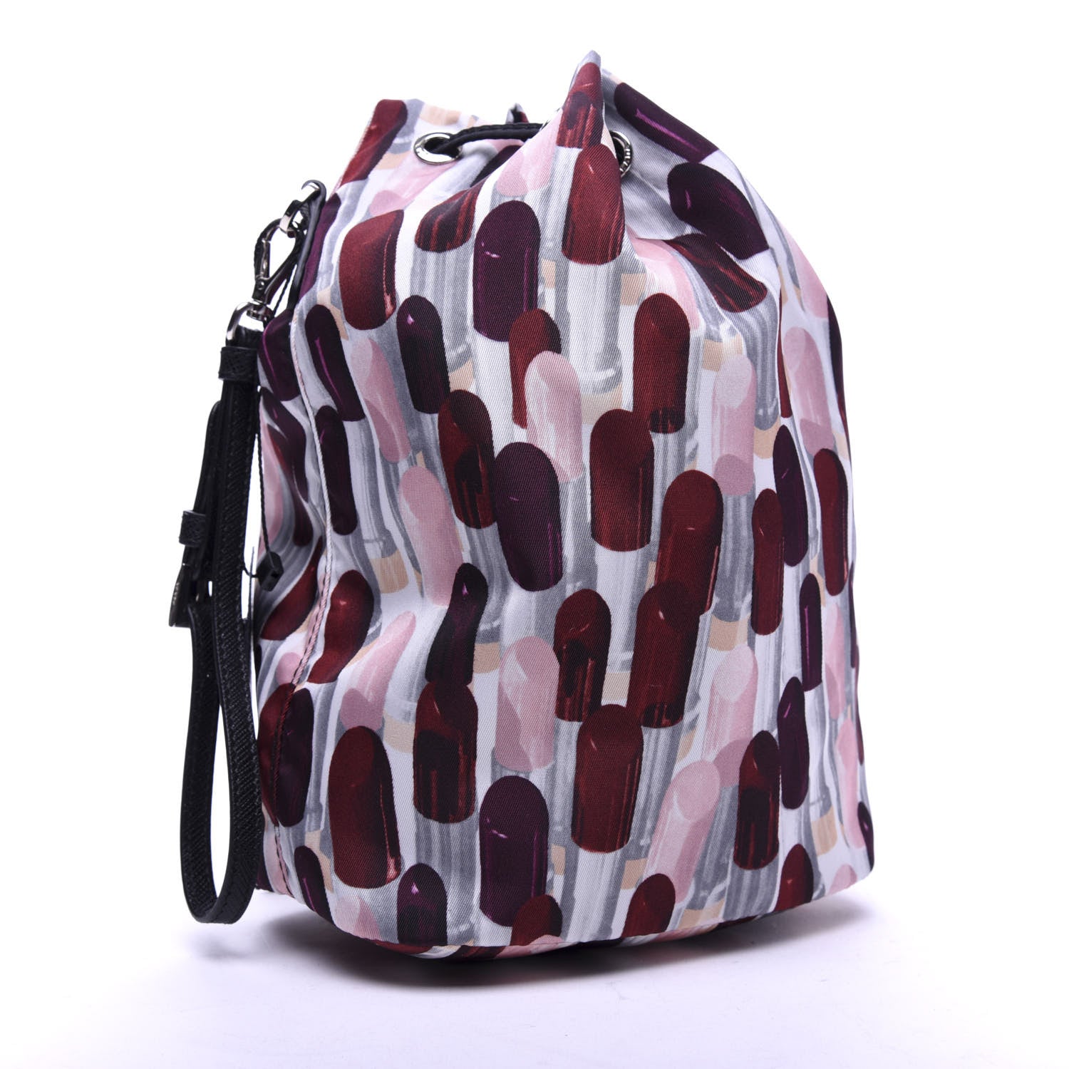 Prada Tessuto Nylon Saffiano Lipstick Print Bucket Wristlet Rosso 3 of 7