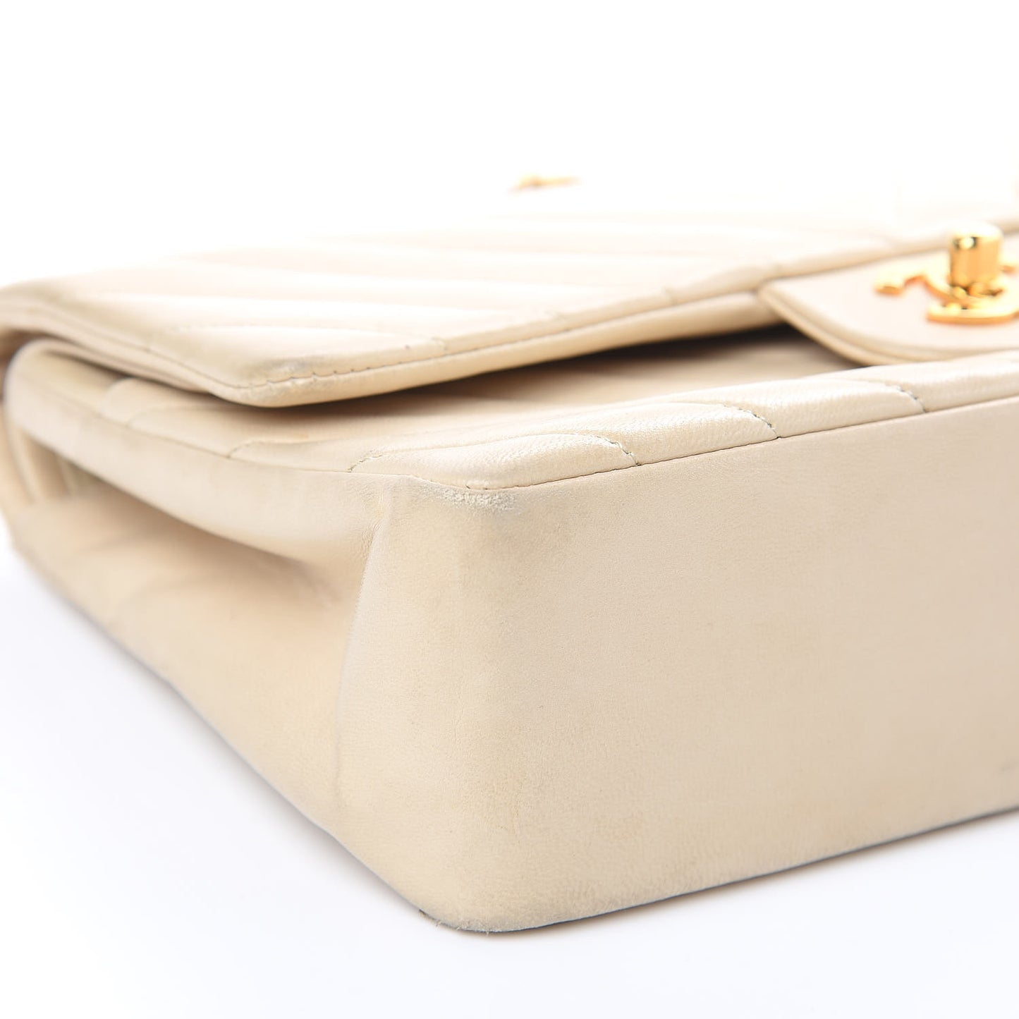 Lambskin Chevron Quilted Medium Double Flap Beige