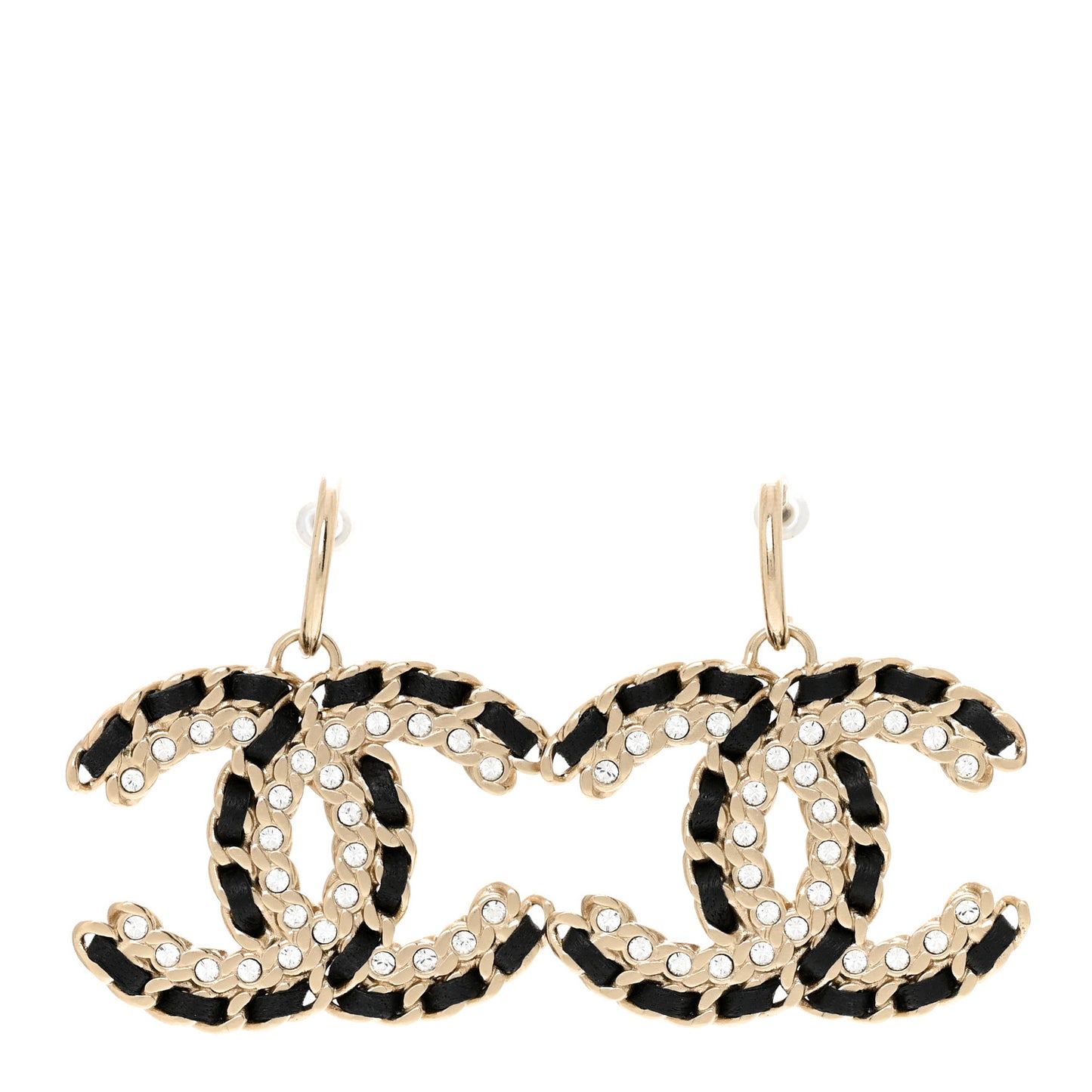 Crystal Lambskin Chain CC Vintage Allure Stud Earrings Black Gold