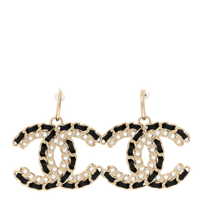 Chanel Crystal Lambskin Chain CC Vintage Allure Stud Earrings Black Gold 1 of 8