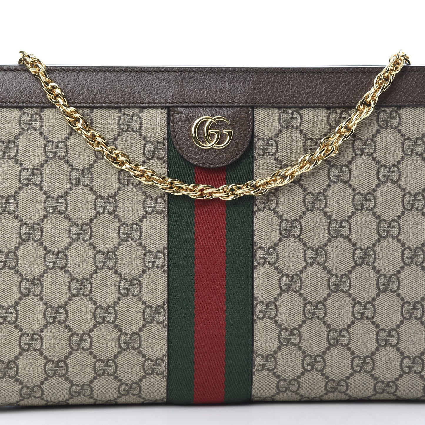 GG Supreme Monogram Web Medium Ophidia Chain Shoulder Bag Brown