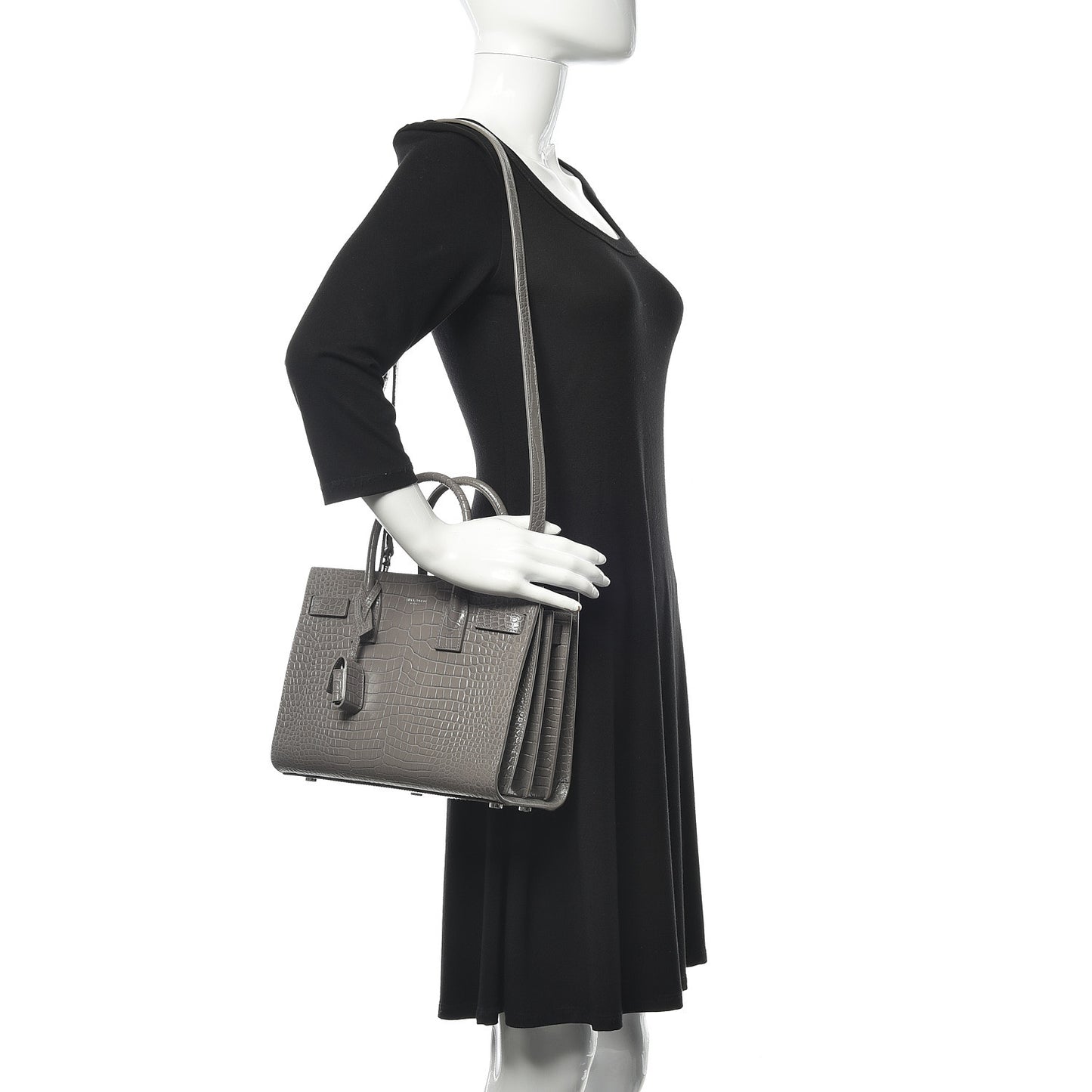 Calfskin Crocodile Embossed Baby Sac De Jour Fog