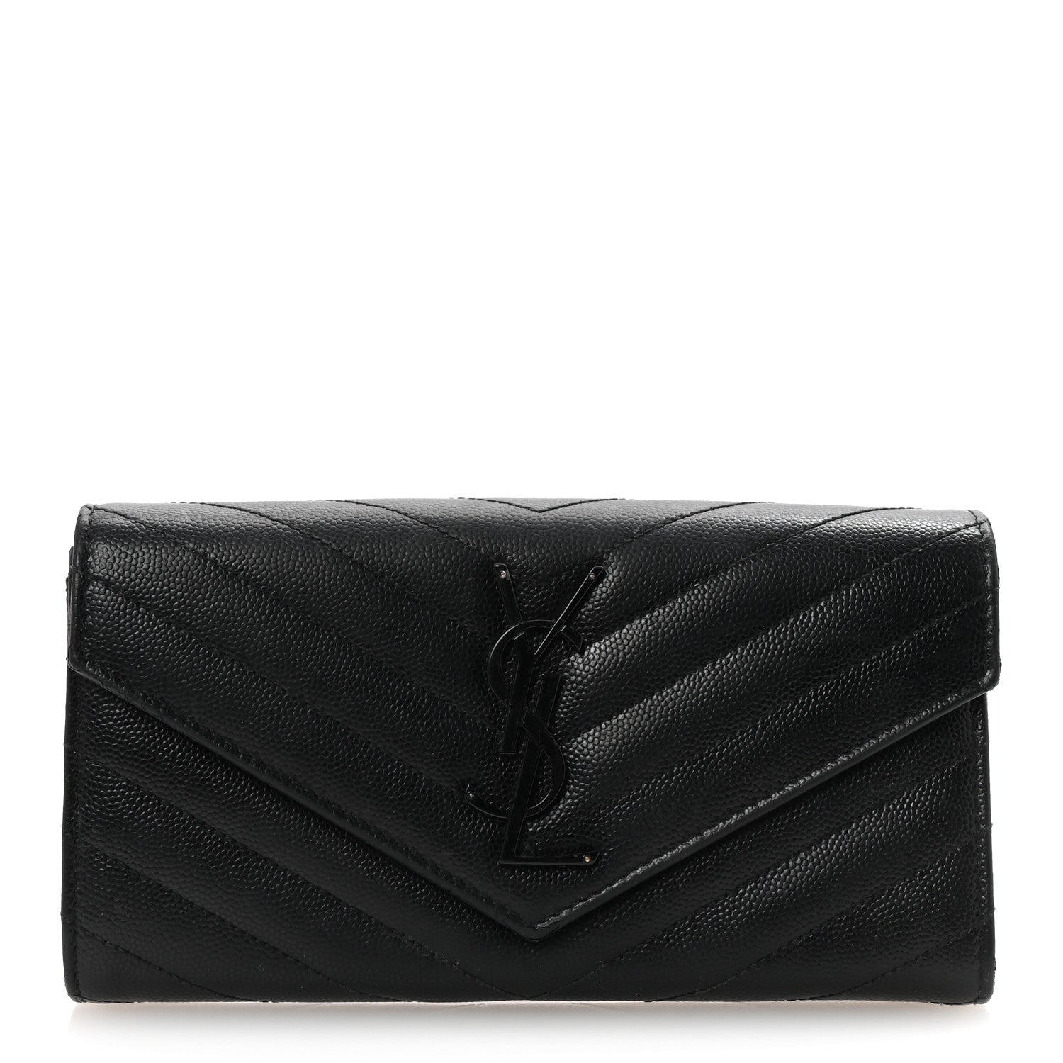 Saint Laurent Grain De Poudre Matelasse Chevron Monogram Flap Wallet Black 1 of 6