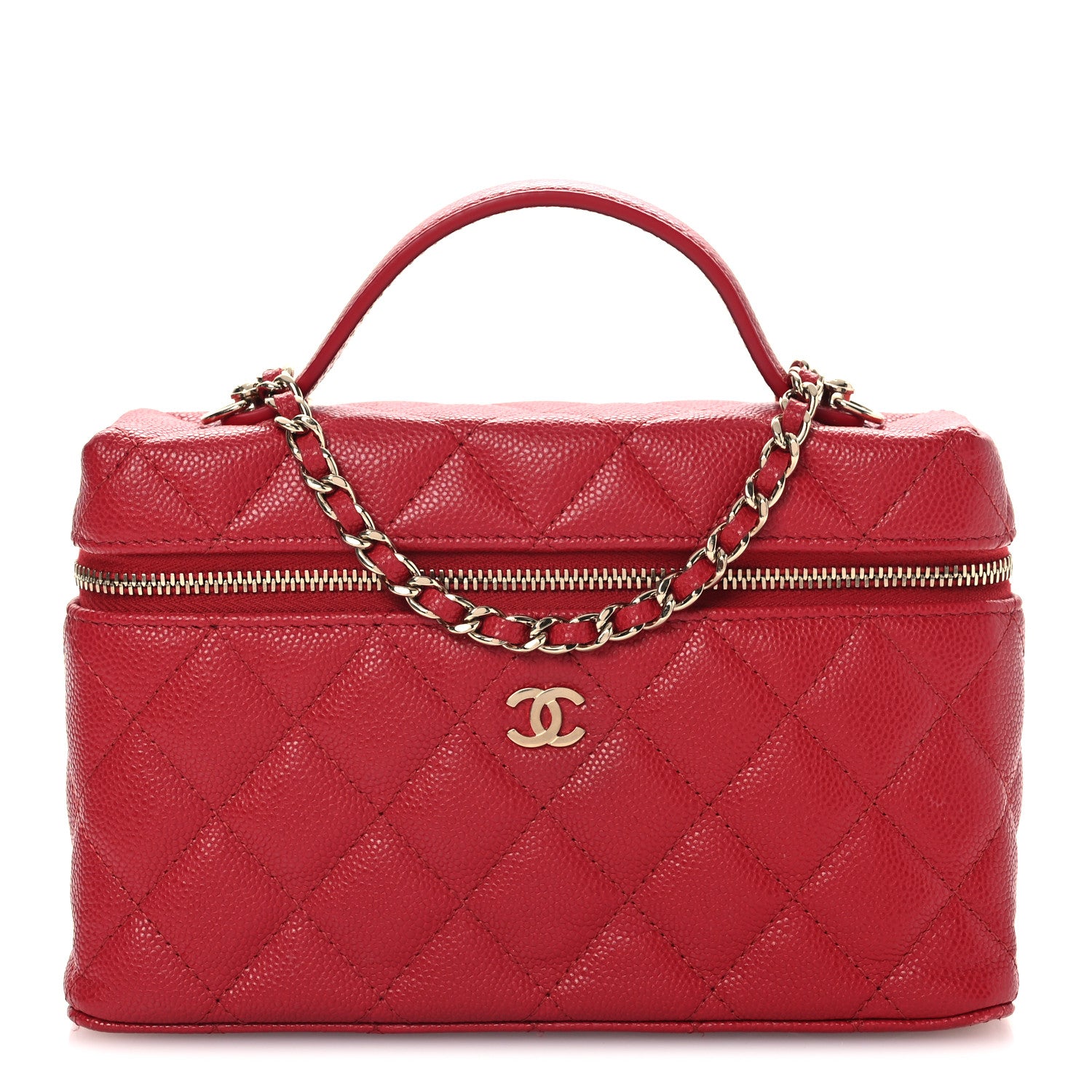Chanel Caviar Quilted Top Handle Slim Vanity With Chain Red 1 of 10
