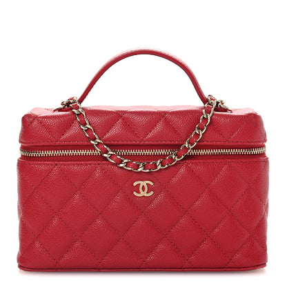 Chanel Caviar Quilted Top Handle Slim Vanity With Chain Red 1 of 10