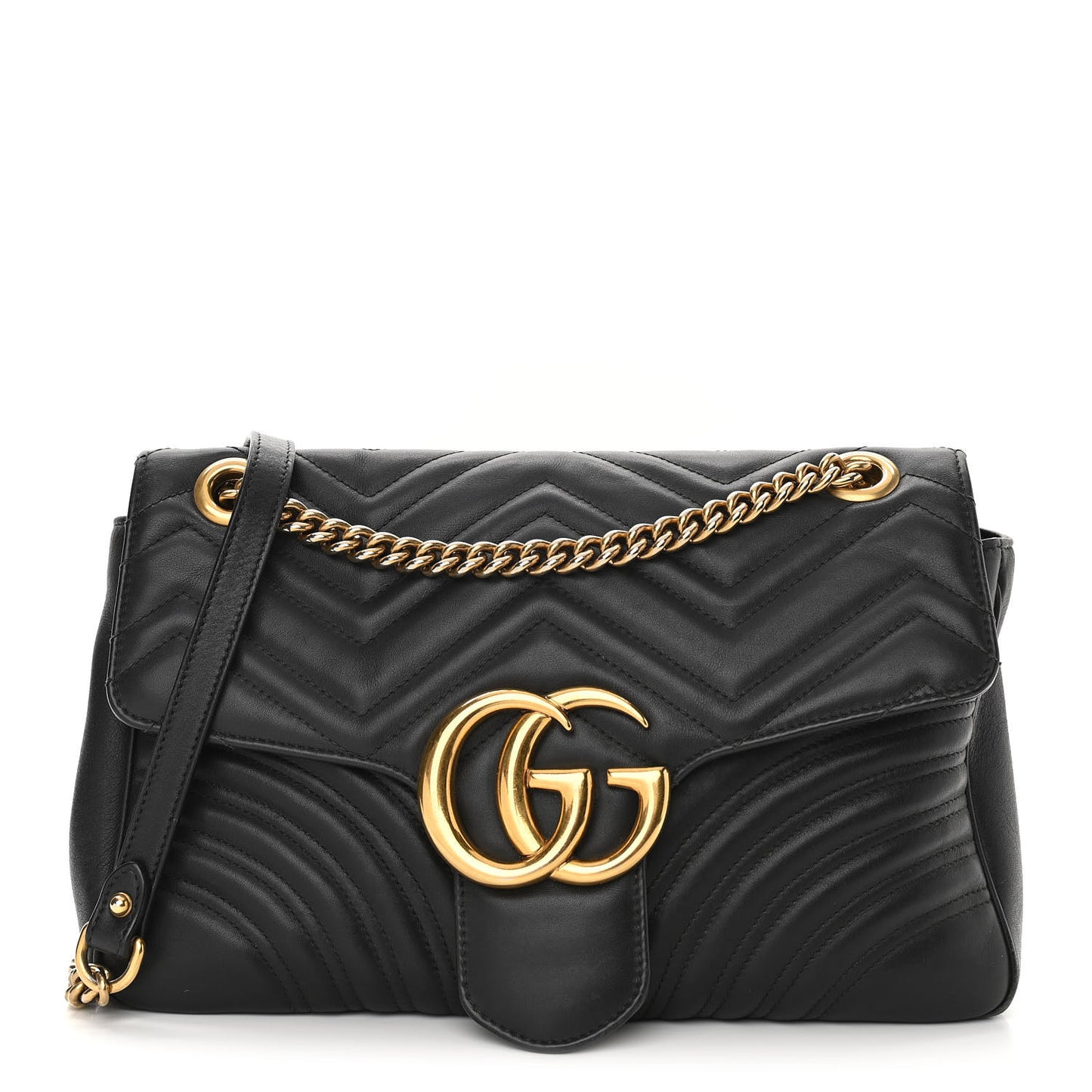 Calfskin Matelasse Medium GG Marmont Shoulder Bag Black