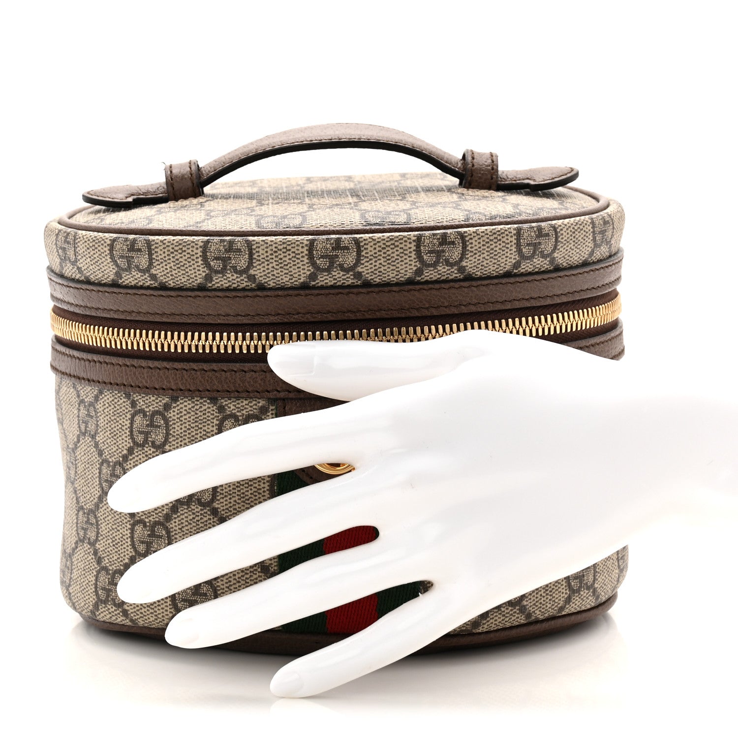 Gucci GG Supreme Monogram Textured Calfskin Web Ophidia Vanity Cosmetic Case Beige Ebony New Acero 2 of 9