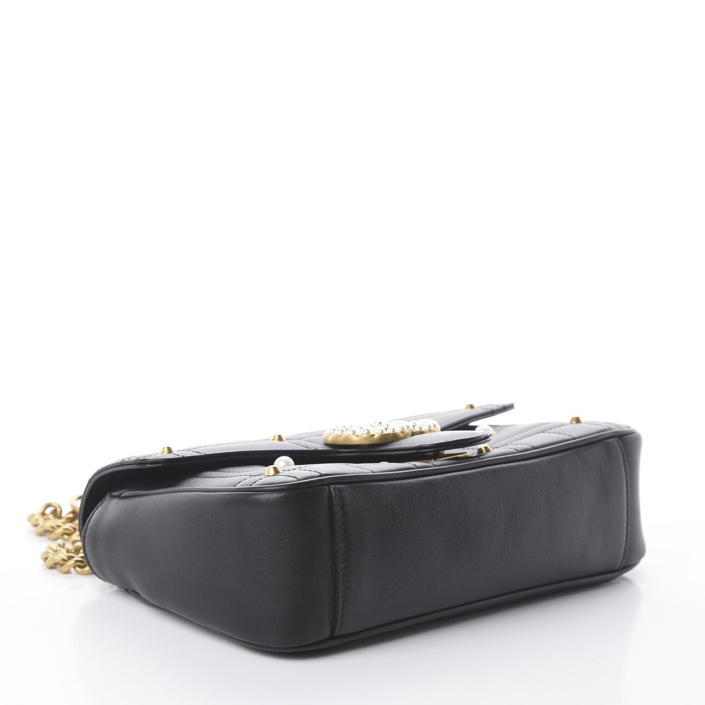 Calfskin Matelasse Studded Small Pearly GG Marmont Shoulder Bag Black