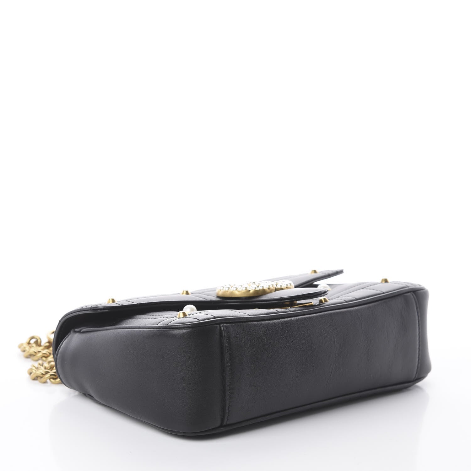 Gucci Calfskin Matelasse Studded Small Pearly GG Marmont Shoulder Bag Black 3 of 8
