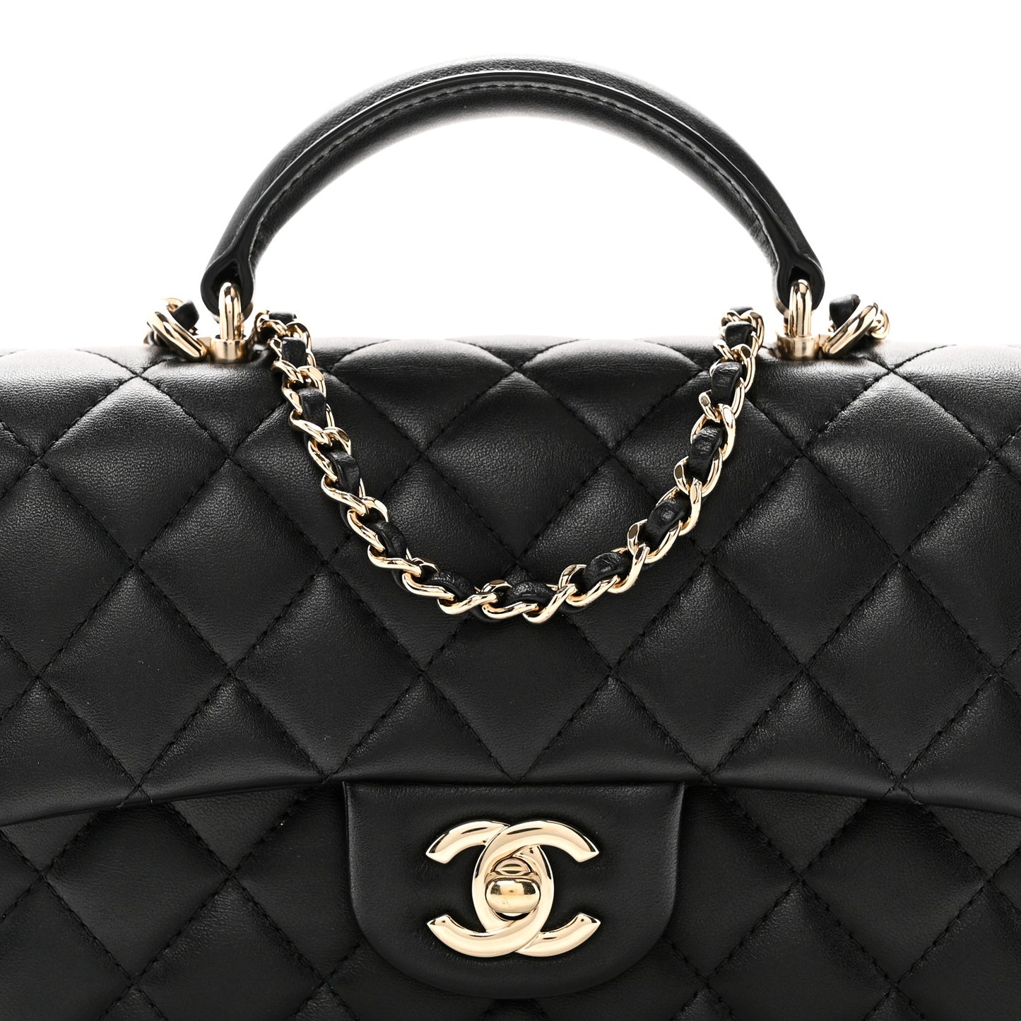 Lambskin Quilted Mini Top Handle Rectangular Flap Black