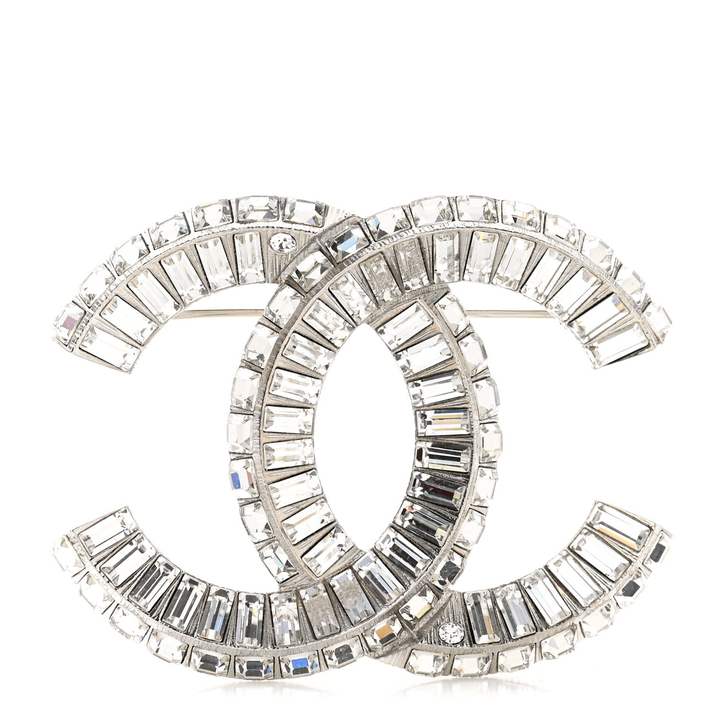 Baguette Crystal CC Brooch Silver