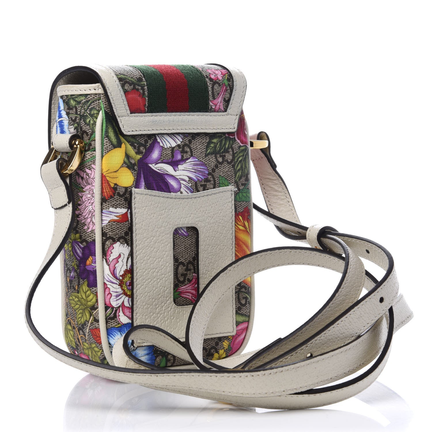 Gucci GG Supreme Monogram Flora Web Ophidia Phone Crossbody Bag White 3 of 8