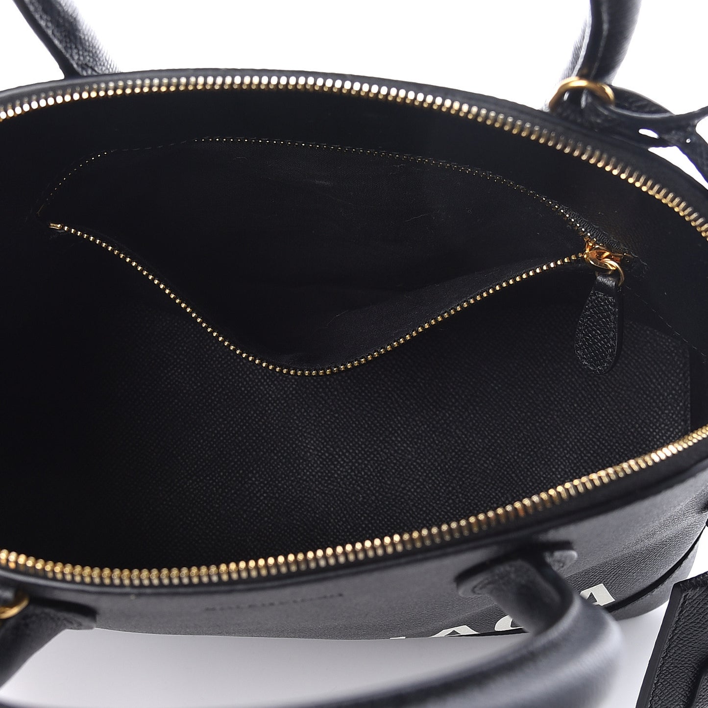 Signature Grained Calfskin Logo S Ville Top Handle Bag Black White