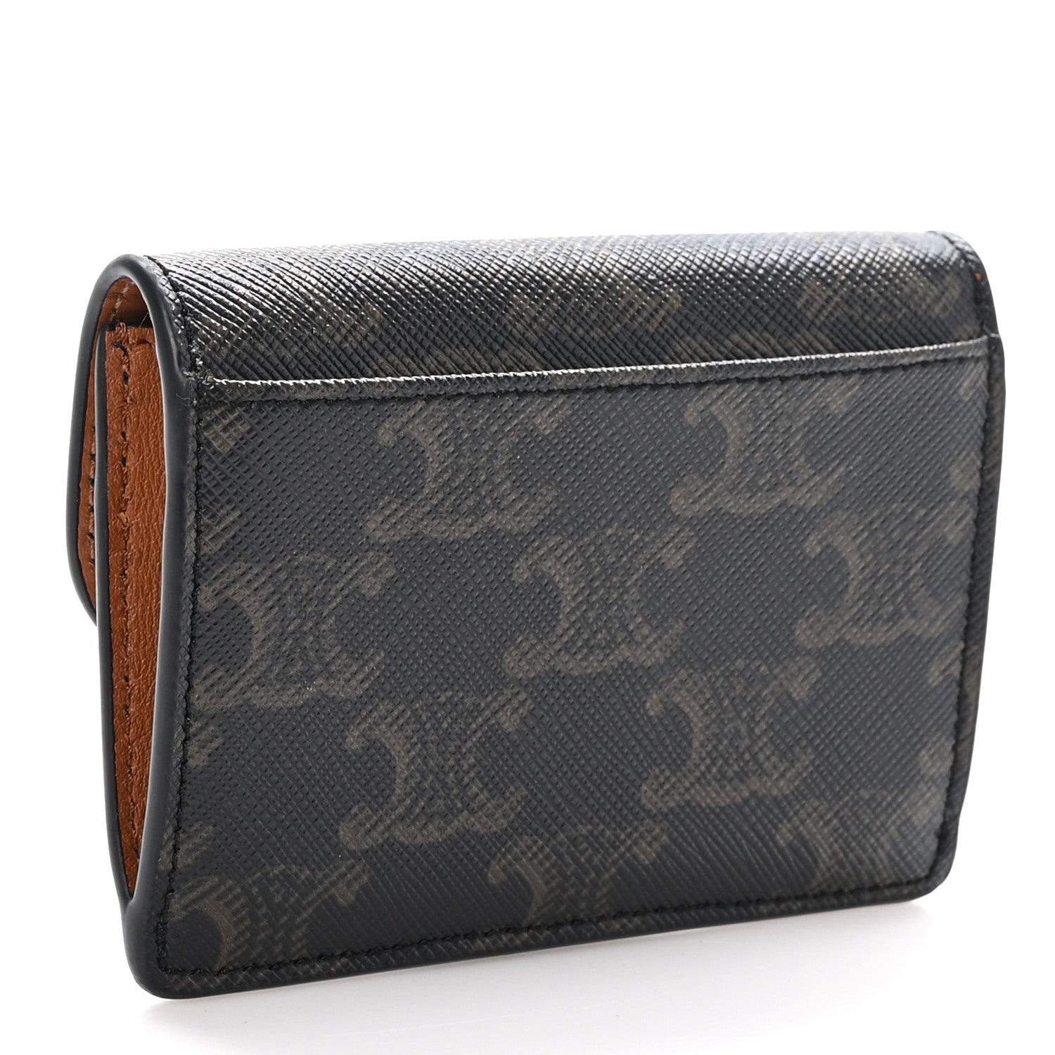 Celine Triomphe Canvas Calfskin Flap Card Holder Tan 3 of 9