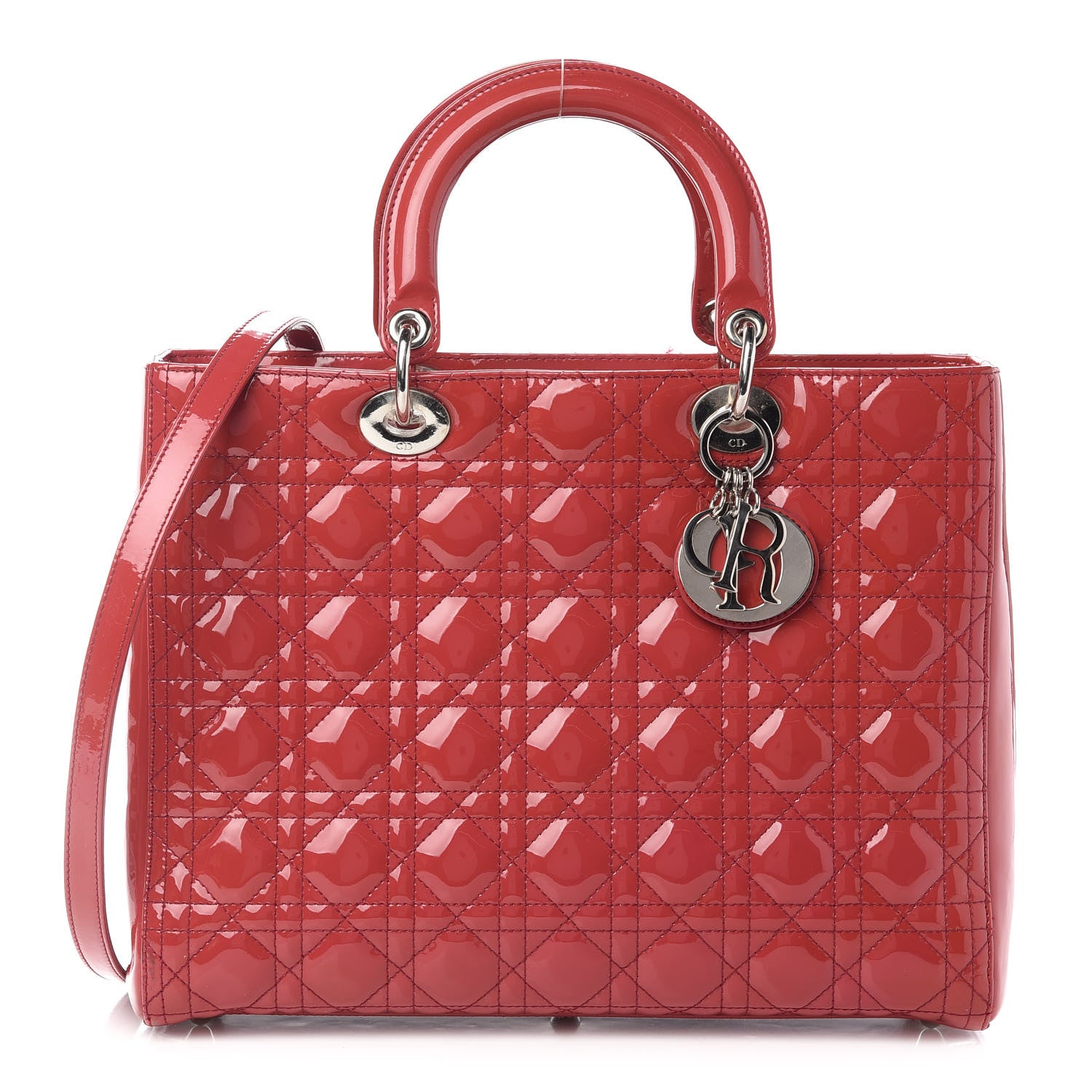 Christian Dior Patent Cannage Large Lady Dior Red 1 of 9