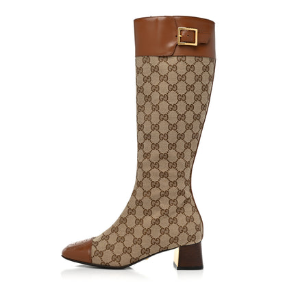 Gucci Monogram Cordovan Lux GG Knee High Boots 36 Beige Cuir 1 of 15