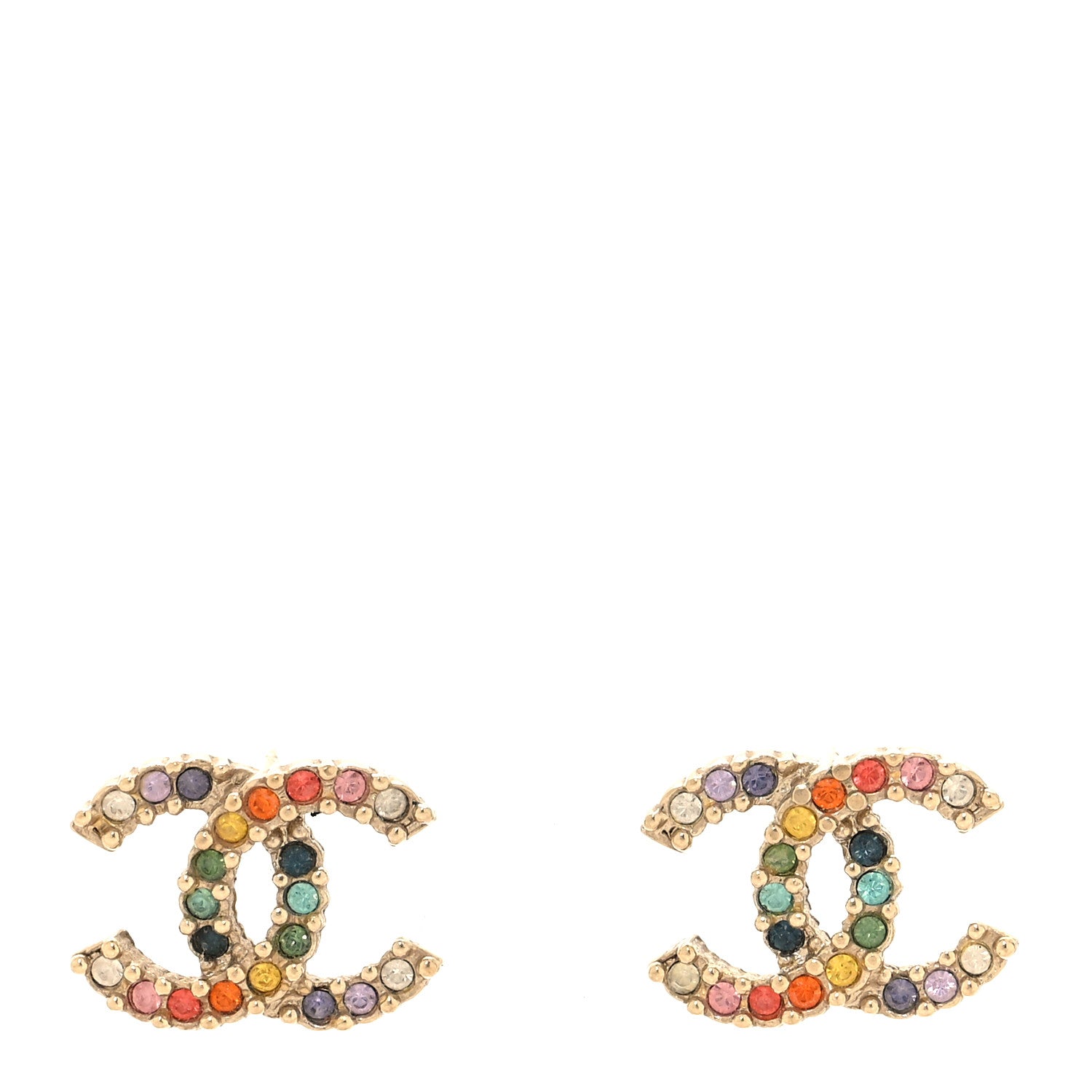 Chanel Crystal Over The Rainbow CC Earrings Gold Multicolor 1 of 6