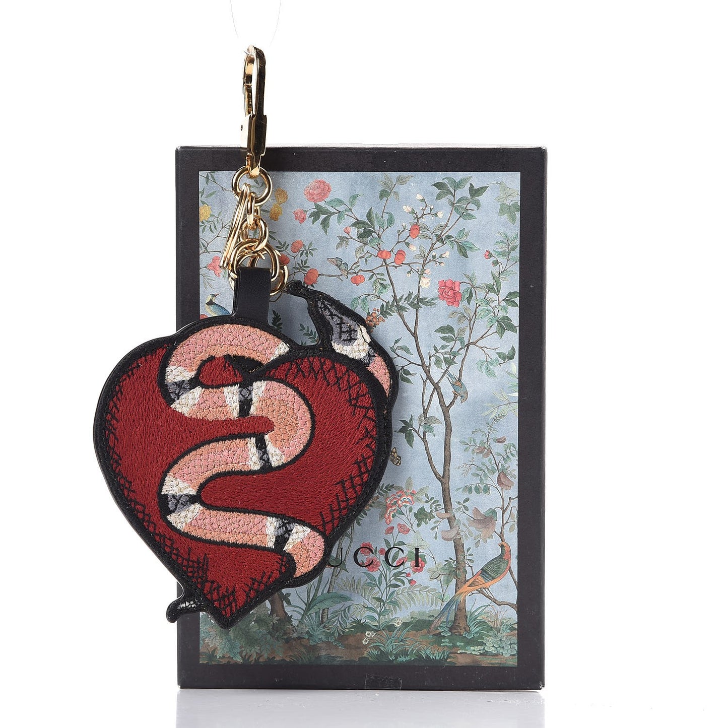 GG Supreme Monogram Kingsnake Heart Embroidered Bag Charm Key Holder