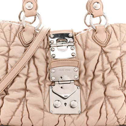 Miu Miu Metallic Nappa Matelasse Top Handle Satchel Cammeo 8 of 18
