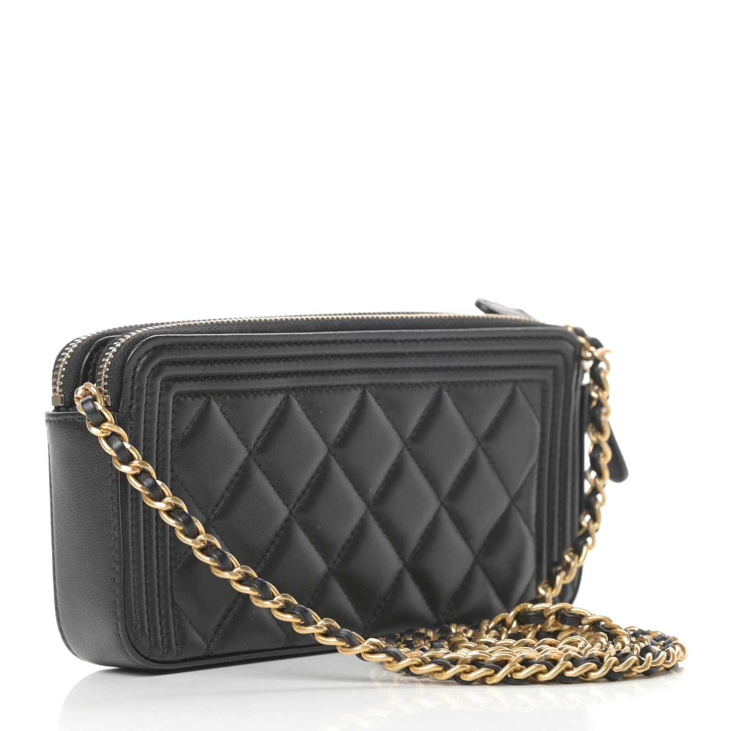 Lambskin Quilted Small Boy Clutch With Chain Black