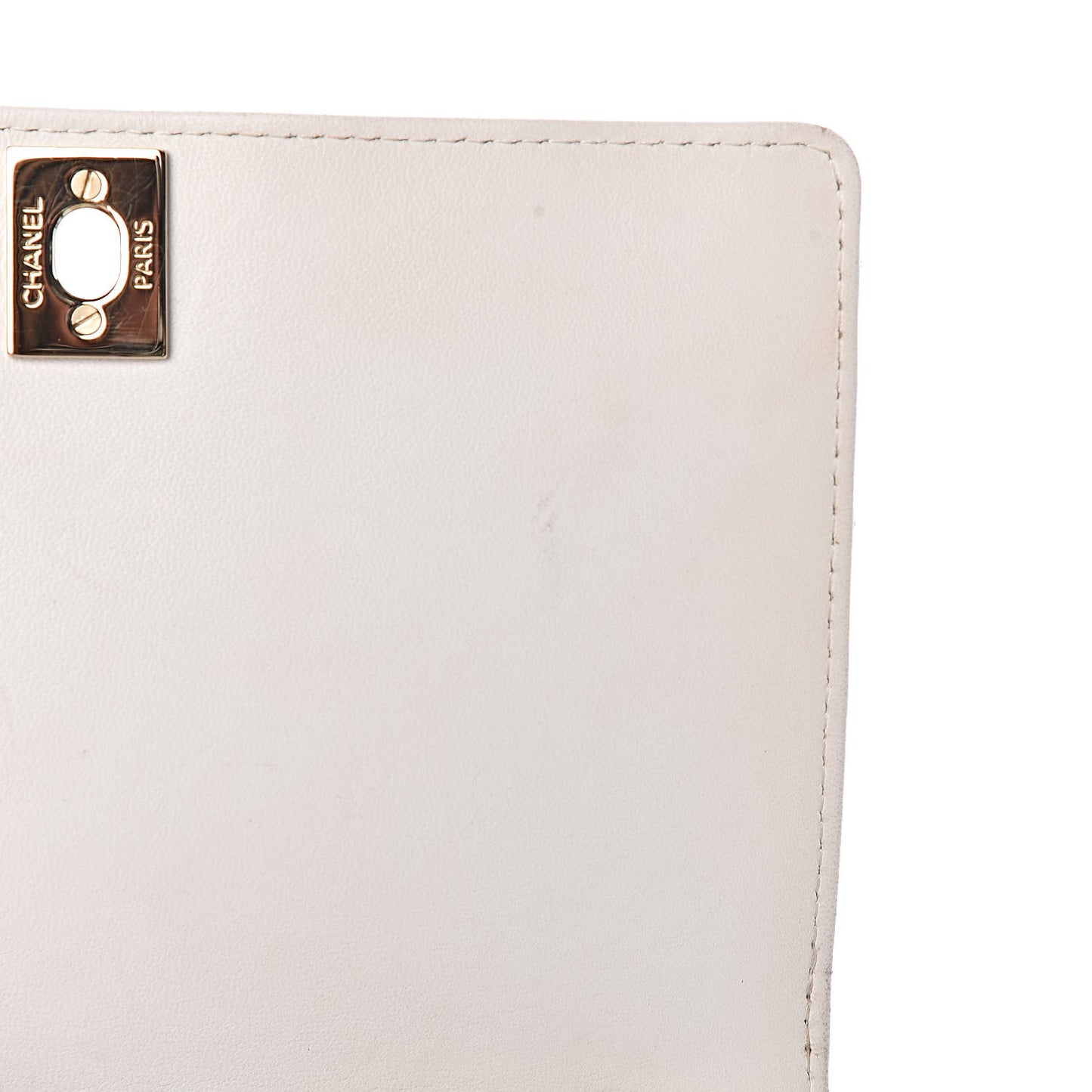 Glazed Calfskin Stitched Mini Square Flap White