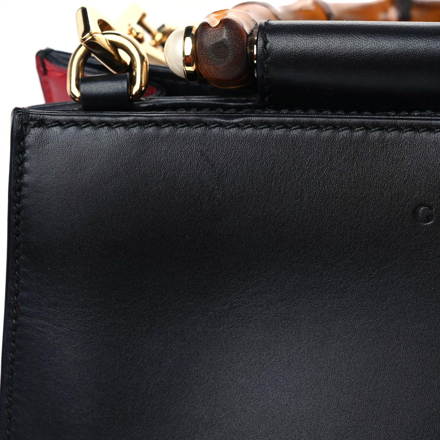 Nappa Bamboo Web Mini Nymphaea Top Handle Bag Black