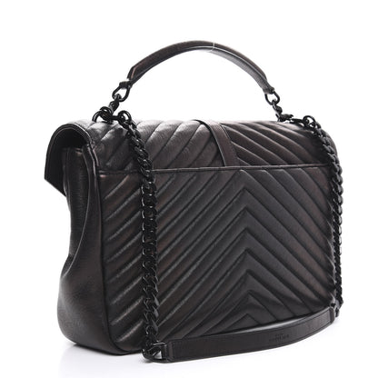 Saint Laurent Sheepskin Matelasse Chevron Monogram Monochrome Large College Satchel Black 4 of 15