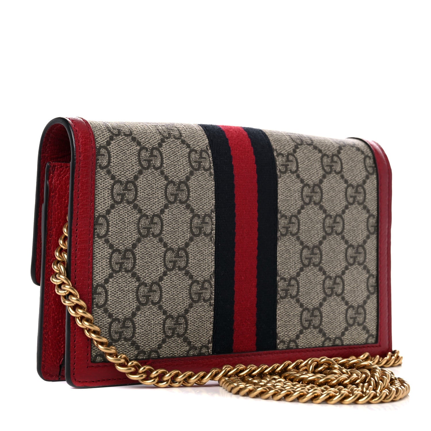 Gucci GG Supreme Monogram Web Queen Margaret Chain Wallet Red 2 of 12