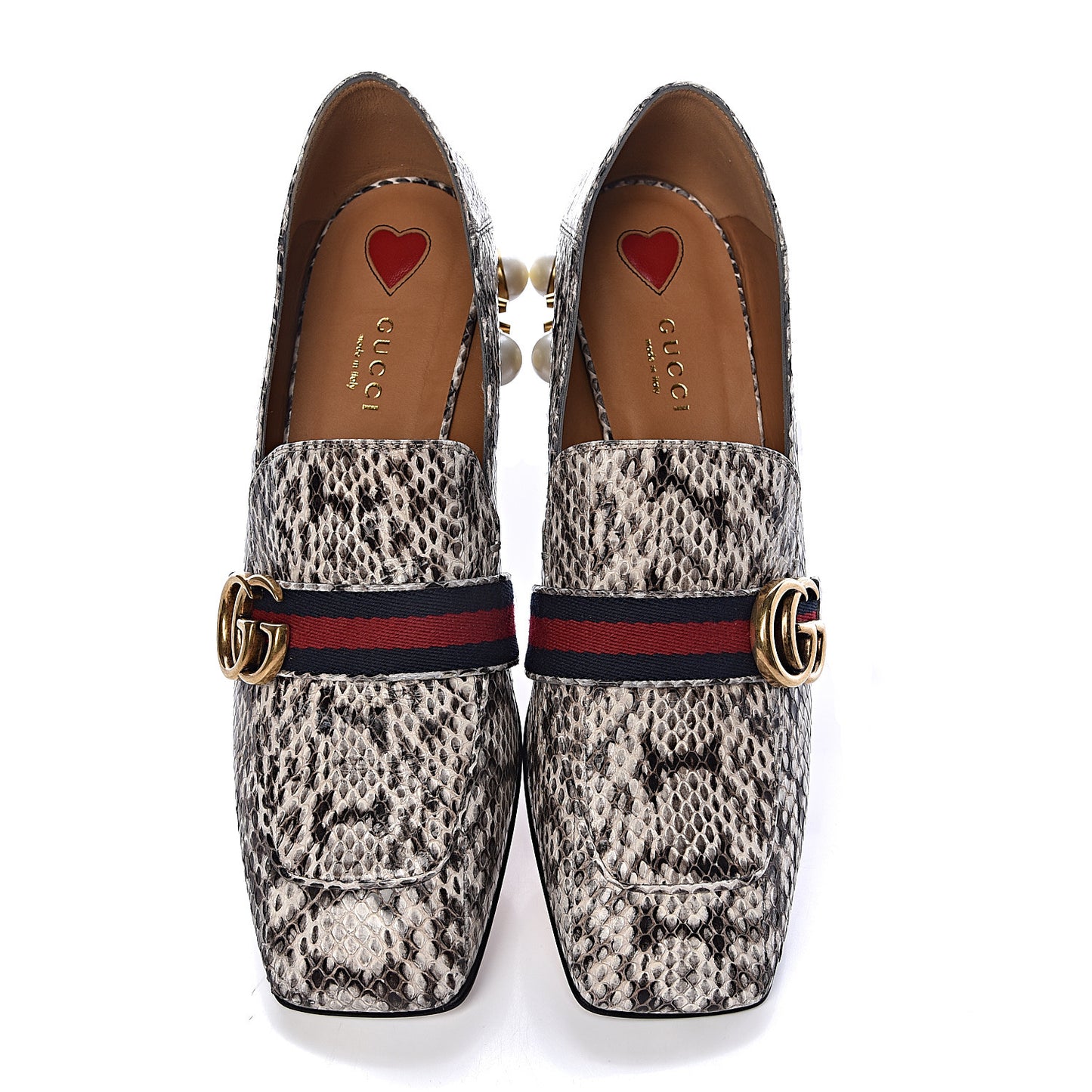 Elaphe Web Pearl Embellished Peyton Loafers 39 Roccia