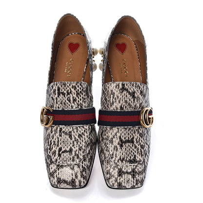 Gucci Elaphe Web Pearl Embellished Peyton Loafers 39 Roccia 5 of 14