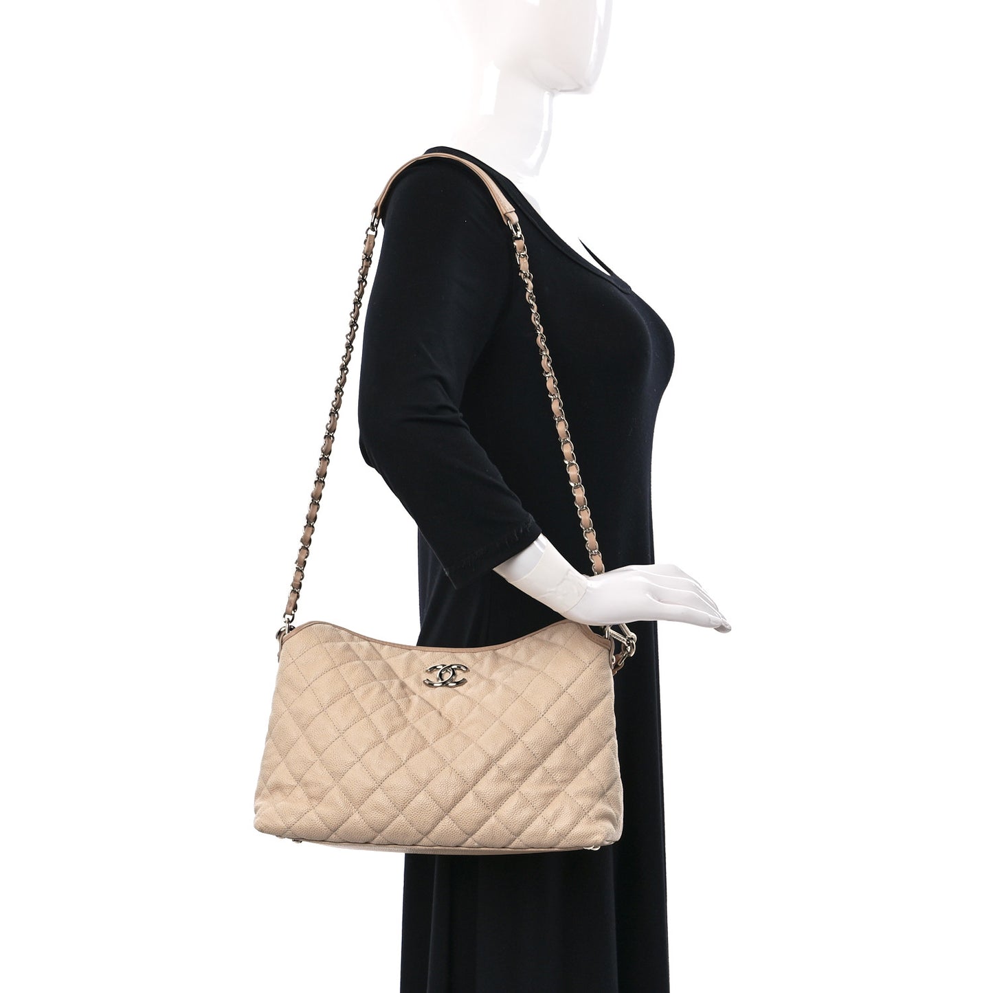 Caviar Quilted French Riviera Hobo Beige