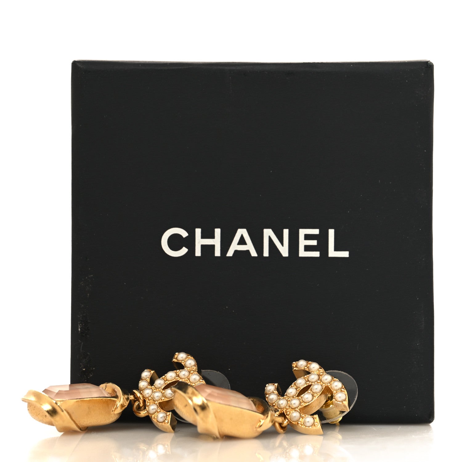 Chanel Metal Crystal Pearl CC Drop Earrings i Gold Pink 5 of 5