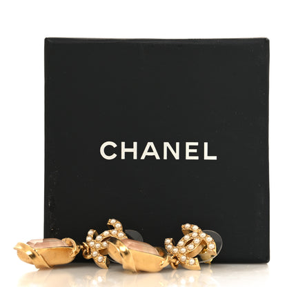 Chanel Metal Crystal Pearl CC Drop Earrings i Gold Pink 5 of 5