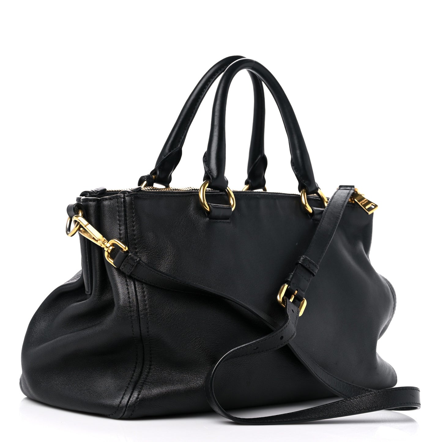 Soft Calfskin Double Zip Shoulder Bag Black