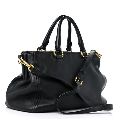 Prada Soft Calfskin Double Zip Shoulder Bag Black 3 of 15