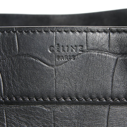 Celine Crocodile Embossed Calfskin Medium Phantom Luggage Black 6 of 9