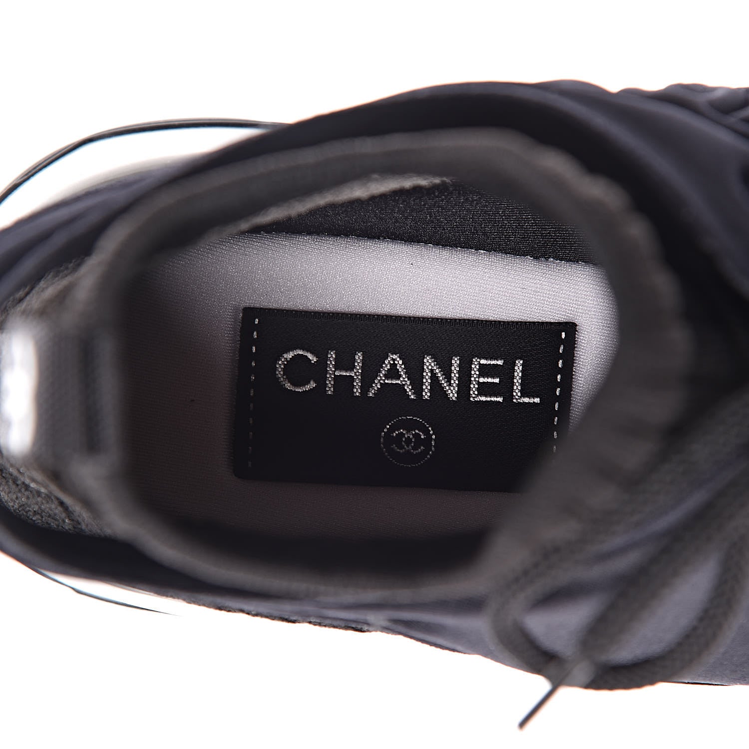 Chanel Stretch Fabric Womens CC Sneakers 37.5 Black 5 of 8