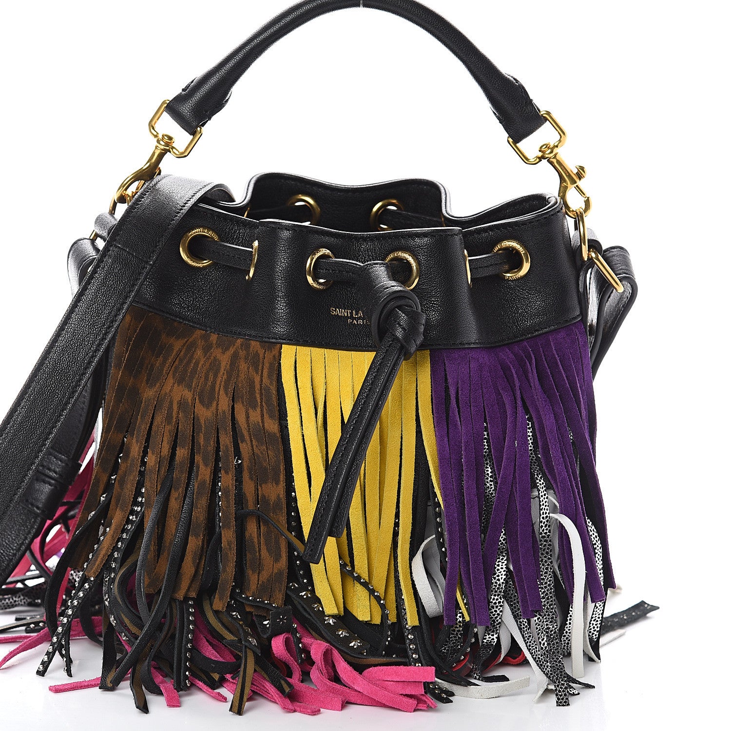 Saint Laurent Calfskin Small Emmanuelle Fringe Bucket Bag Multicolor 6 of 8