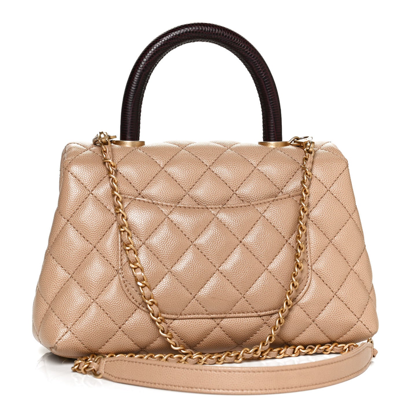 Caviar Lizard Embossed Quilted Mini Coco Handle Flap Beige