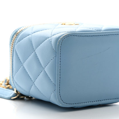 Chanel Lambskin Quilted Pearl Crush Mini Vanity Case With Chain Light Blue 9 of 12