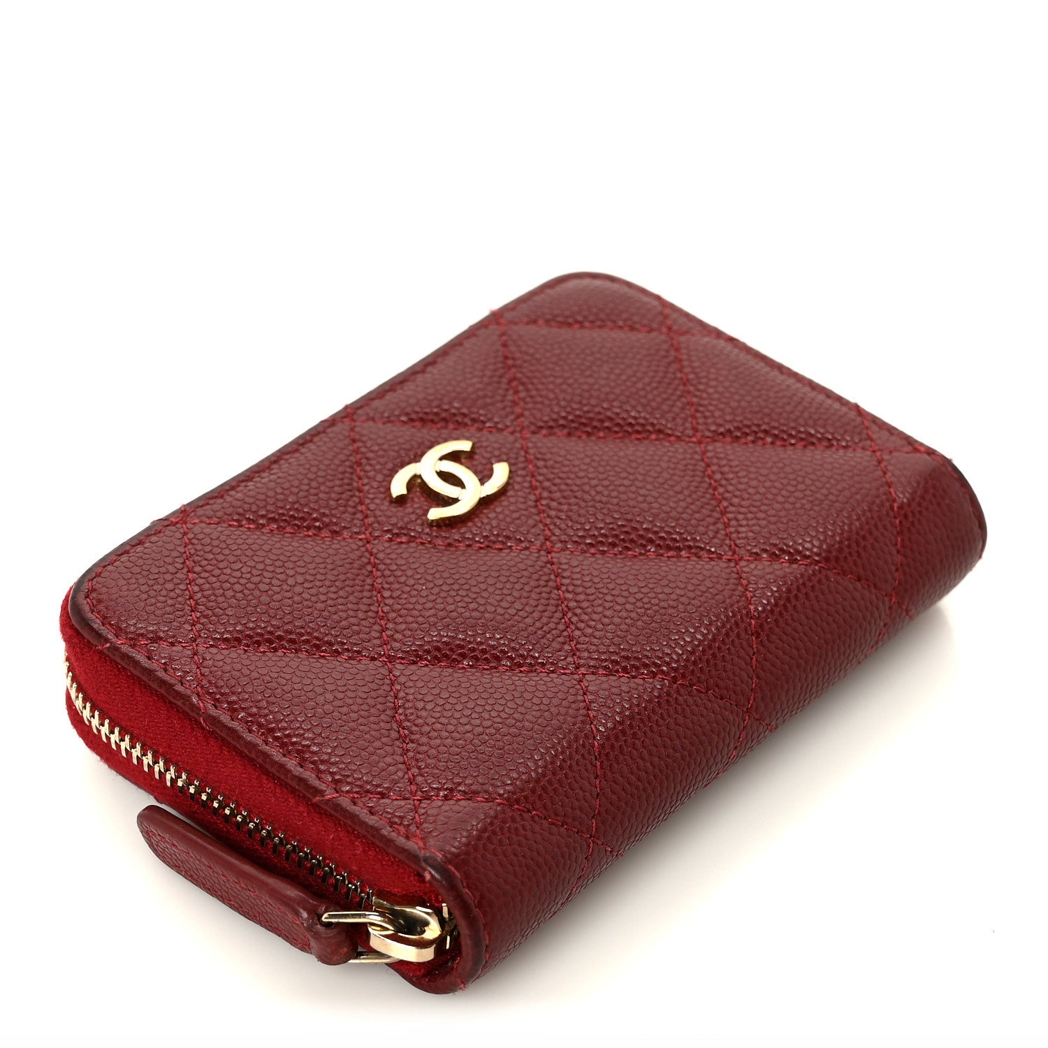 Chanel Caviar Quilted Zip Around Coin Purse Burgundy 4 of 9