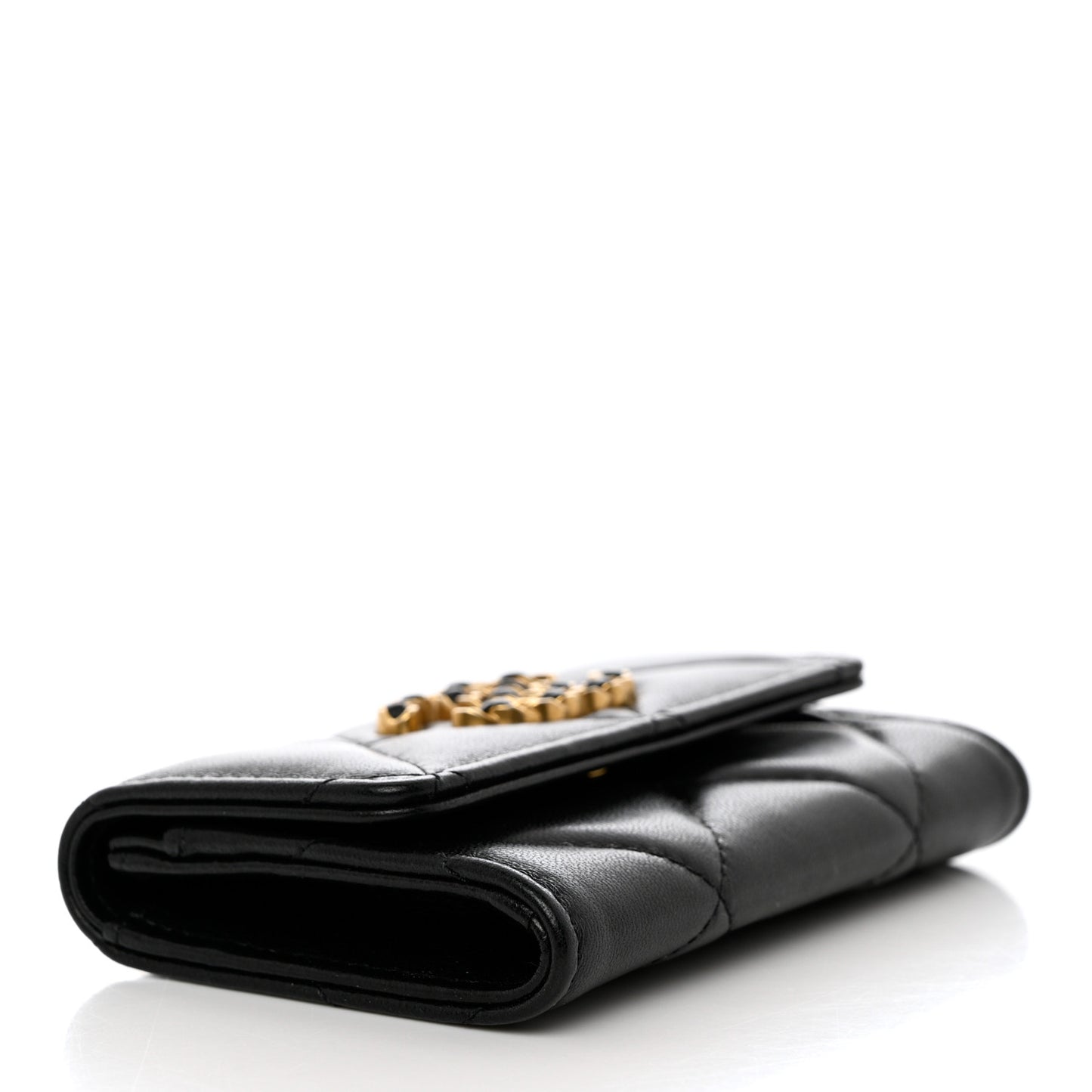 Lambskin Quilted Chanel 19 Flap Card Holder Black
