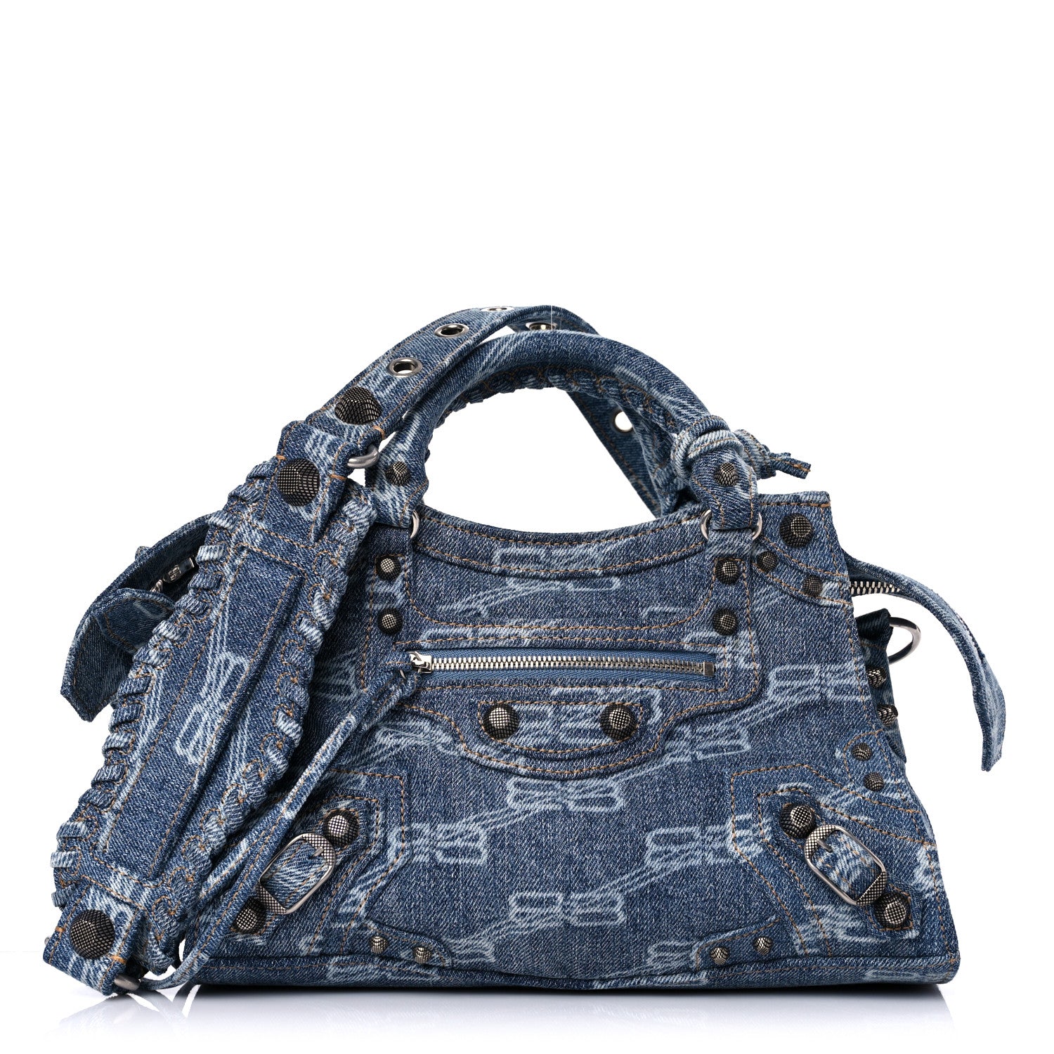 Balenciaga Denim BB Monogram Neo Cagole Handbag XS Blue 3 of 9