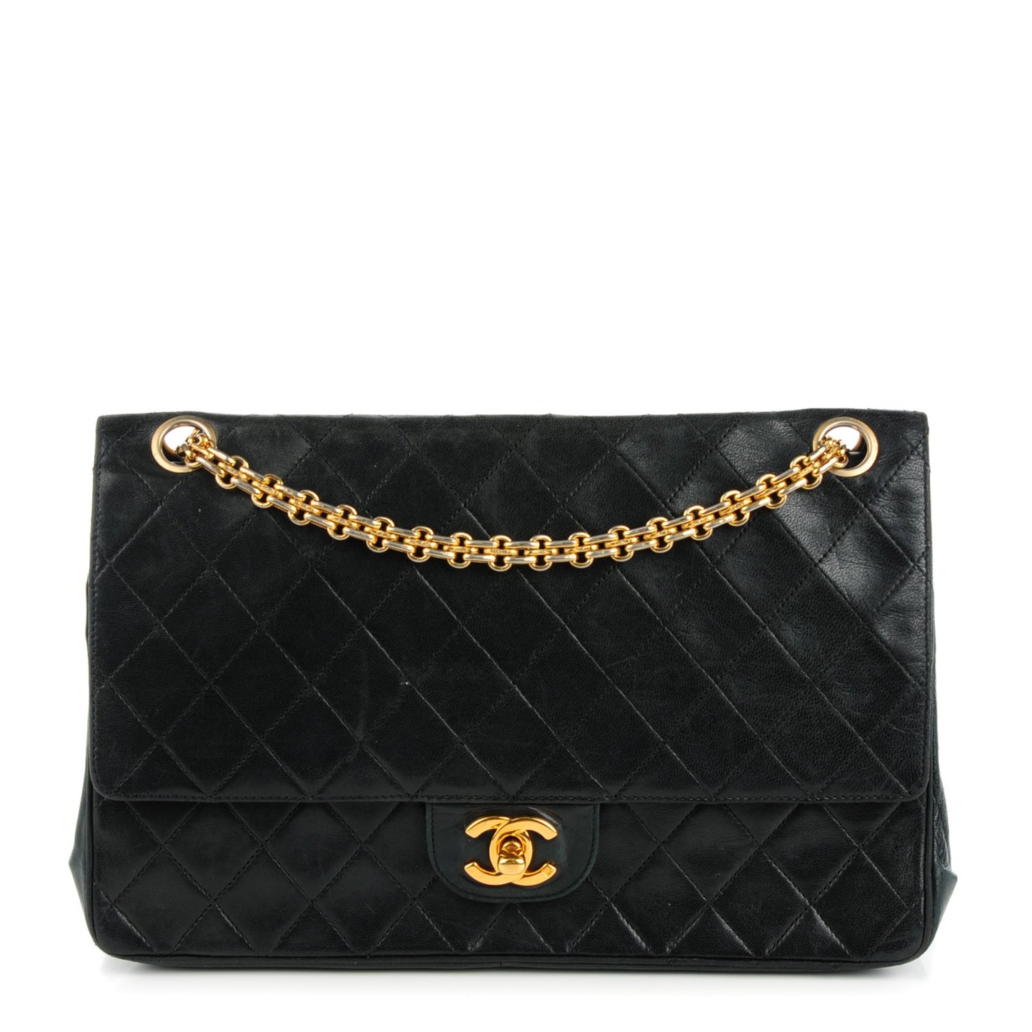 Lambskin Quilted Medium Double Flap Bijoux Chain Black