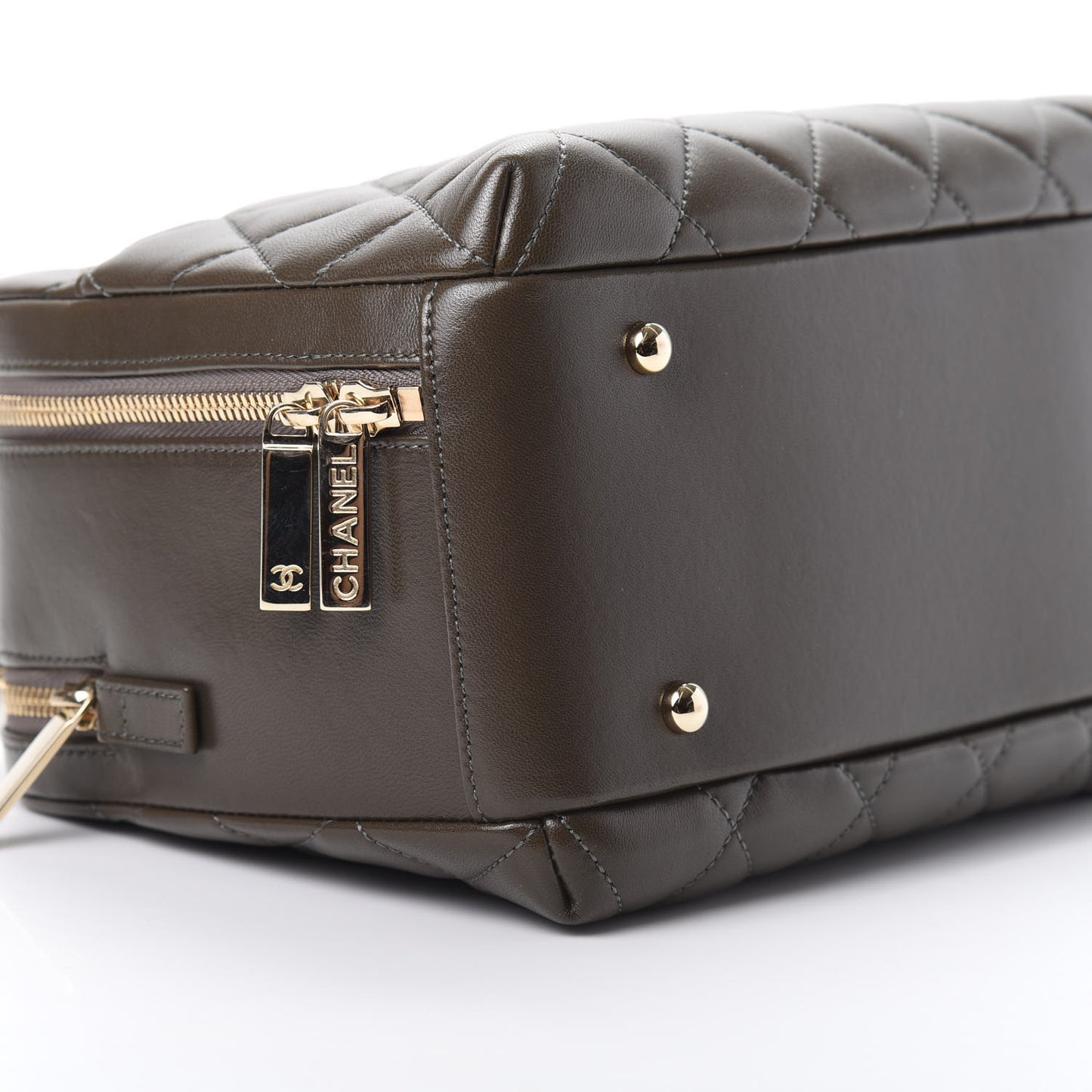 Lambskin Quilted Medium Trendy CC Bowling Bag Dark Khaki