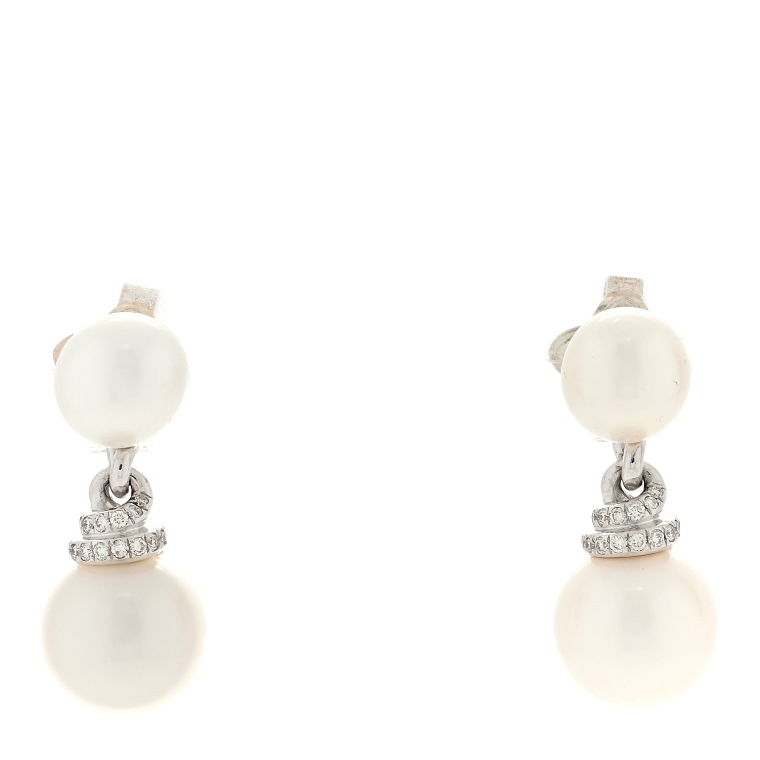 David Yurman Sterling Silver Diamond Pearl Continuance Drop Earrings 1 of 4