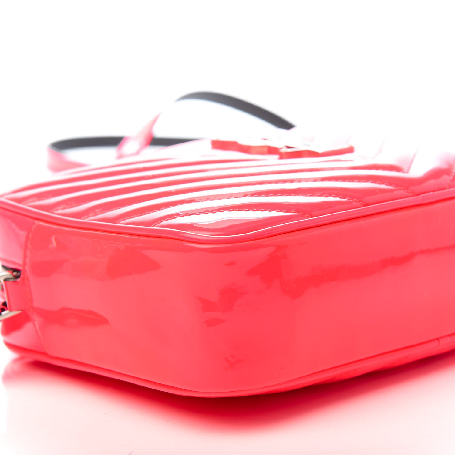 Saint Laurent Patent Calfskin Matelasse Monogram Lou Camera Bag Neon Pink 8 of 9