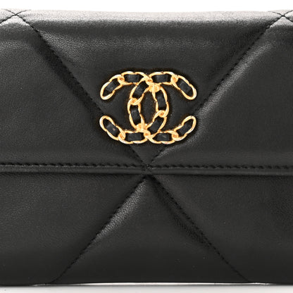 Chanel Shiny Goatskin Quilted Chanel 19 Flap Wallet Black 10 of 13